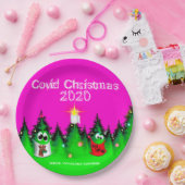 Covid Christmas 2020 lustige Maske mit Bäumen Pappteller (Party)