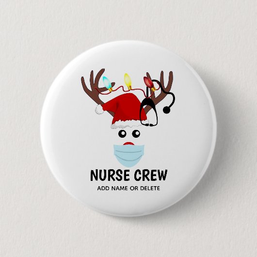 Covid Christmas Nurse Crew Rentier Personalisiert Button (Vorderseite)