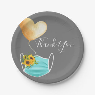 Covid Face Mask & Blume Vielen Dank Pappteller