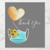 Covid Face Mask & Blume Vielen Dank Weinetikett (Einzelnes Label)