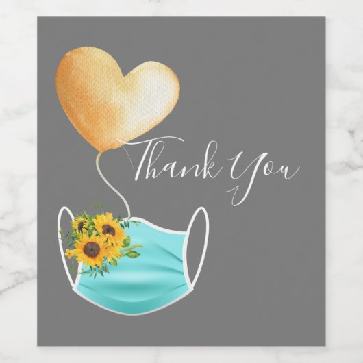 Covid Face Mask & Blume Vielen Dank Weinetikett (Einzelnes Label)