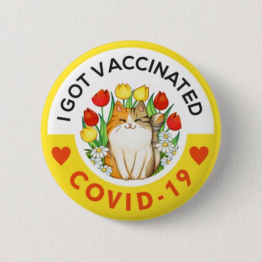 Covid-geimpfter niedlicher Katzenknopf Button (Vorderseite)