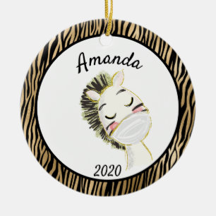 Covid Gold Zebra mit Gesichtsmaske 2020 Keramik Ornament