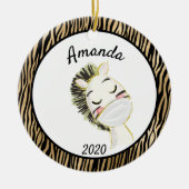 Covid Gold Zebra Wearing Face Maske 2020 Keramik Ornament (Vorne)