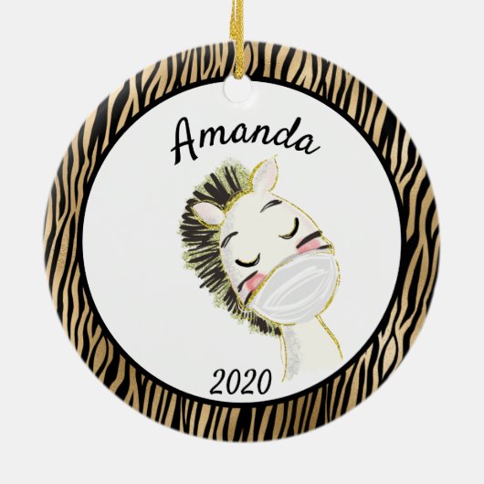 Covid Gold Zebra Wearing Face Maske 2020 Keramik Ornament (Hinten)