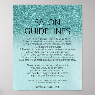 Covid Health Safety Aquamarin Blue Glitzer Friseur Poster