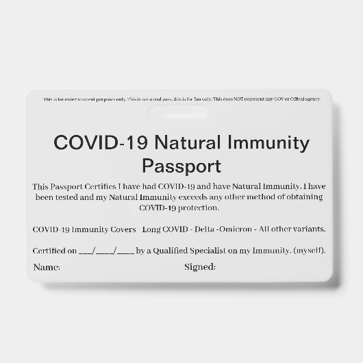 COVID Natural Immunity Passport ID's Abzeichen Car Ausweis (Vorderseite)