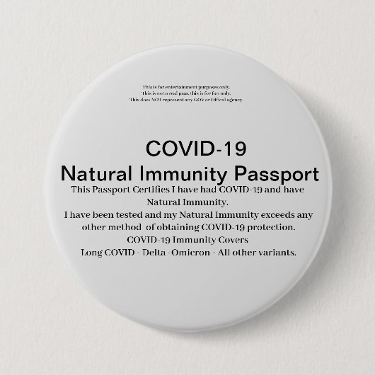COVID Natural Immunity Passport ID's Abzeichen Car Button (Vorderseite)