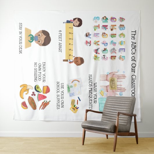 Covid Rules für pädagogisches Lernen im Klassenzim Wandteppich (Beispiel (Horizontal))