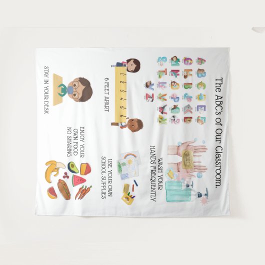 Covid Rules für pädagogisches Lernen im Klassenzim Wandteppich (Vorderseite (Horizontal))