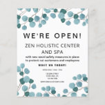 COVID Safe Wir sind Open Business Flyer<br><div class="desc">COVID Safe We're Open Business Flyer mit handgezeichneten Eukalyptus-Blätter und moderner schwarzer Typografie. Einfache Anpassung an Ihre Geschäftsinformationen mithilfe der bereitgestellten Vorlagenfelder.</div>