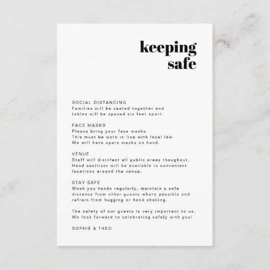 Covid Safety Guidelines | Moderne Retro-Hochzeit Begleitkarte (Vorderseite)