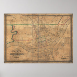 Covington Kentucky 1838 antike panoramische Karte Poster