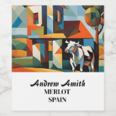 cow art cubism weinetikett (Einzelnes Label)