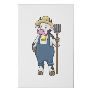 Cow as Farmer with Pitchfork Künstlicher Leinwanddruck