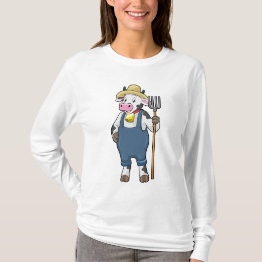 Cow as Farmer with Pitchfork T-Shirt (Vorderseite)