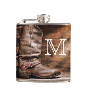 Cow Boy Boost Spur Country Monogram Whiskey Flask Flachmann