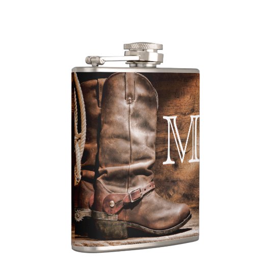 Cow Boy Boost Spur Country Monogram Whiskey Flask Flachmann (Rechts)