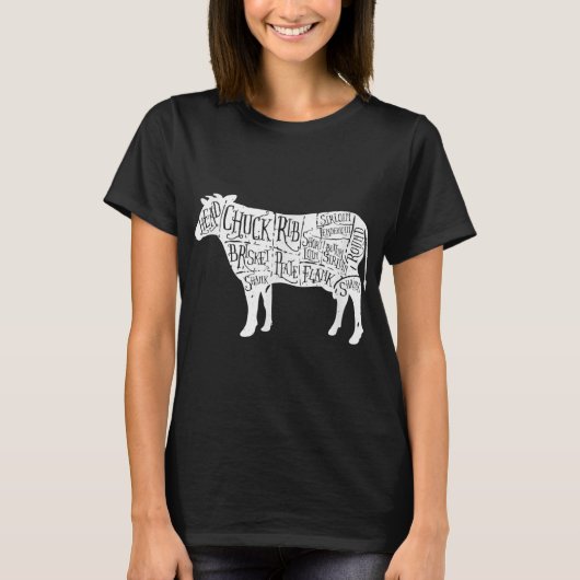 Cow Butchers Beef Cuts Diagram T-Shirt (Vorderseite)