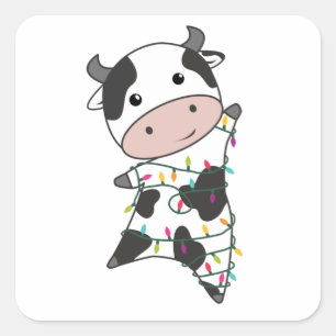 Cow Cheerful Christmas Winter Animals Cows Quadratischer Aufkleber