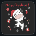 Cow Cheerful Christmas Winter Quadratischer Aufkleber<br><div class="desc">The cow at Christmas with fairy lights. Funny animals with ohrts and snow for the holidays. Also funny for Christmas in July. Cows are cute animals and perfect for Christmas.</div>