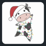 Cow Cheerful Christmas Winter Quadratischer Aufkleber<br><div class="desc">The cow at Christmas with fairy lights. Funny animals with ohrts and snow for the holidays. Also funny for Christmas in July. Cows are cute animals and perfect for Christmas.</div>