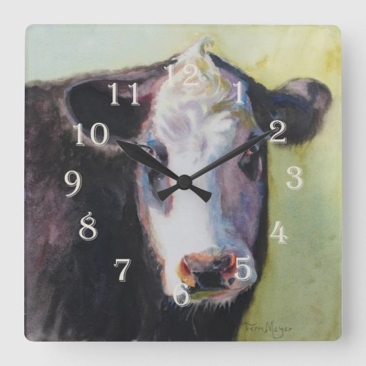 Cow Clock II - Designed by Ohio Artist Terri Meyer Quadratische Wanduhr (Vorderseite)
