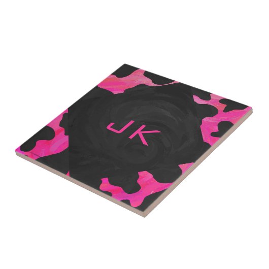 Cow Cow Hot Pink und Black Print Fliese (Seite)
