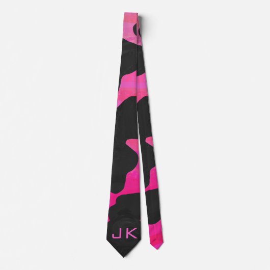 Cow Cow Hot Pink und Black Print Krawatte (Vorderseite)