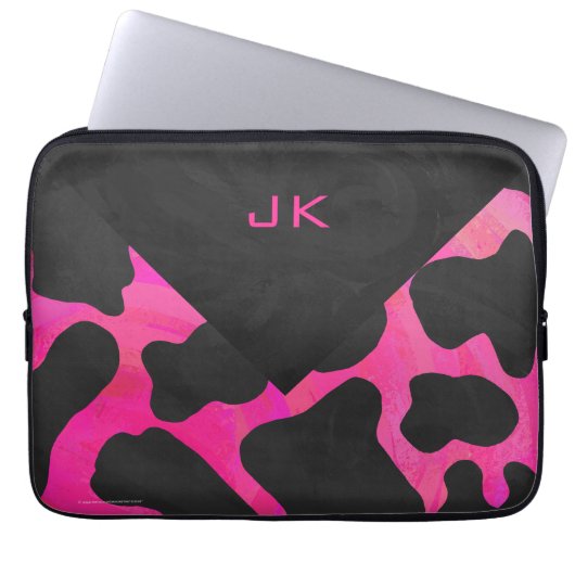 Cow Cow Hot Pink und Black Print Laptopschutzhülle (Vorderseite)