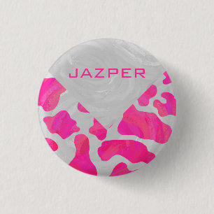 Cow Cow Hot Pink und White Print Button