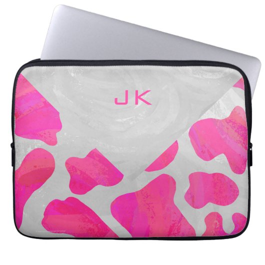 Cow Cow Hot Pink und White Print Laptopschutzhülle (Vorderseite)