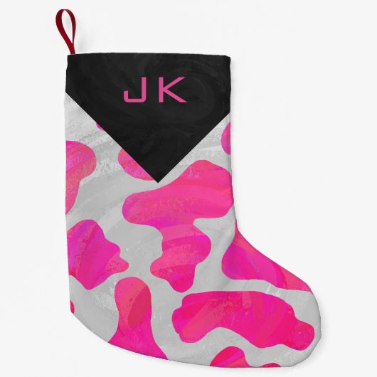 Cow Cow Hot Pink und White Print Muster Kleiner Weihnachtsstrumpf (Vorderseite)
