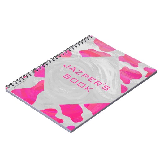 Cow Cow Hot Pink und White Print Notizblock (Linke Seite)
