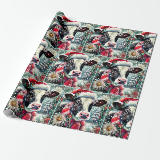 Cow Dreaming of Warmer Times Floral Decoupage Geschenkpapier (Ungerollt)