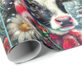 Cow Dreaming of Warmer Times Floral Decoupage Geschenkpapier (Rolleneckpunkt)