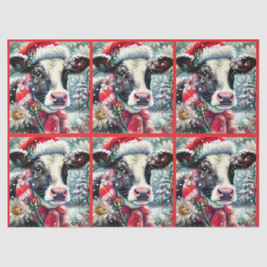 Cow Dreaming of Warmer Times Floral Decoupage Seidenpapier (Vorderseite)
