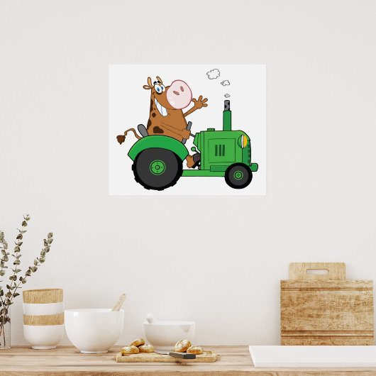 Cow Driving A Tractor Poster (Küche)