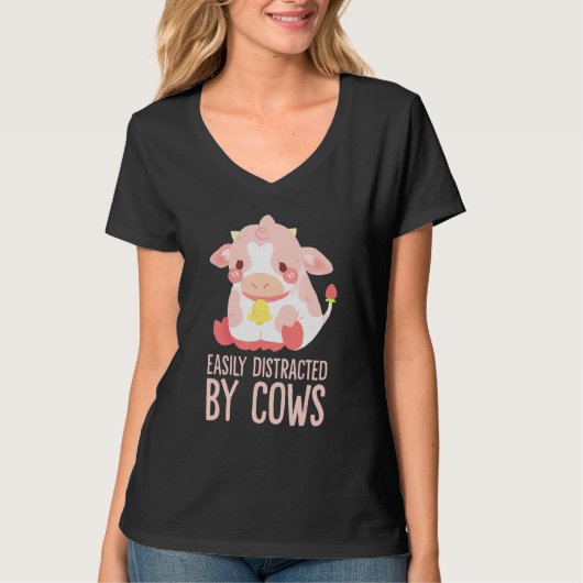 Cow Easily Distracted By Cows World Farm Animals T-Shirt (Vorderseite)