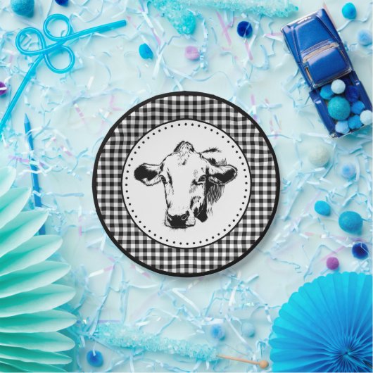 Cow Gingham Farmhouse Pappteller (Party)