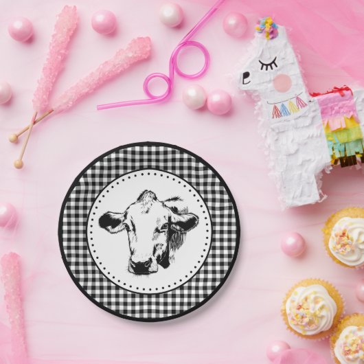 Cow Gingham Farmhouse Pappteller (Party)
