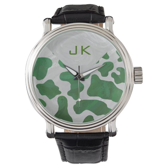 Cow Green und White Monogram Armbanduhr (Vorderseite)