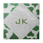 Cow Green und White Monogram Fliese (Vorderseite)