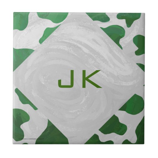 Cow Green und White Monogram Fliese (Vorderseite)