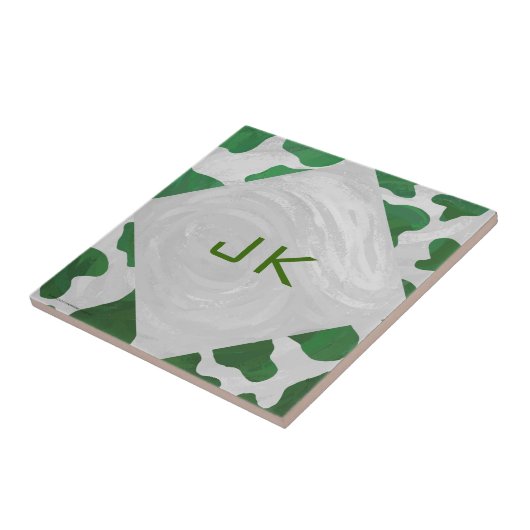 Cow Green und White Monogram Fliese (Seite)