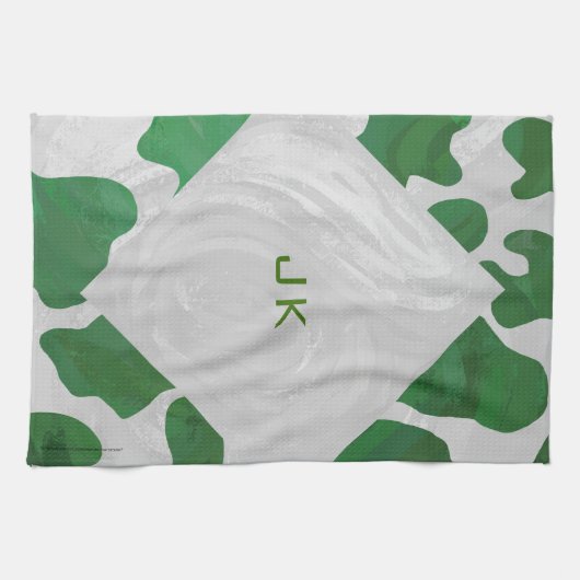 Cow Green und White Monogram Geschirrtuch (Horizontal)