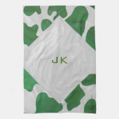 Cow Green und White Monogram Geschirrtuch (Vertikal)