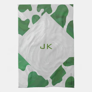 Cow Green und White Monogram Geschirrtuch