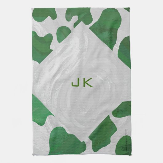 Cow Green und White Monogram Geschirrtuch (Vertikal)