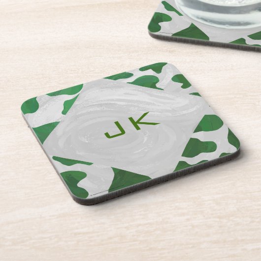 Cow Green und White Monogram Getränkeuntersetzer (Linke Seite)